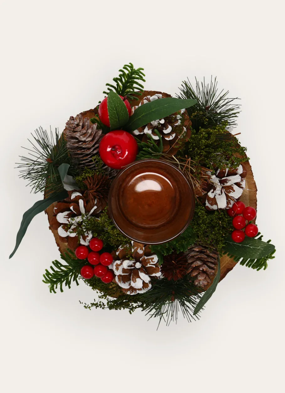 Bouchara Décoration De Noël^BOUGEOIR DE NOËL ROND AVEC BAIES ET POMMES DE PIN