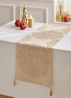 Bouchara Chemin De Table|Table De Noël^CHEMIN DE TABLE BRODÉ AVEC POMPONS DORÉS