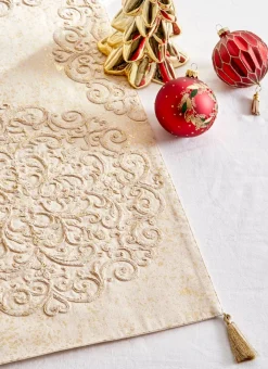 Bouchara Chemin De Table|Table De Noël^CHEMIN DE TABLE BRODÉ AVEC POMPONS DORÉS