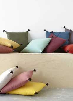 Bouchara Coussin, Coussin De Sol^COUSSIN EN COTON UNI AVEC PETITS POMPONS