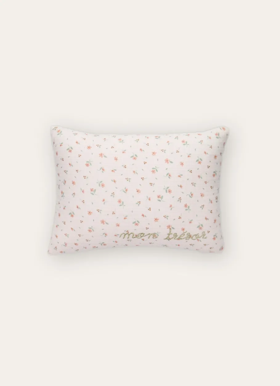 Enfant Bouchara Decoration, Rangement^COUSSIN EN GAZE DE COTON FLEURS ET BRODERIE