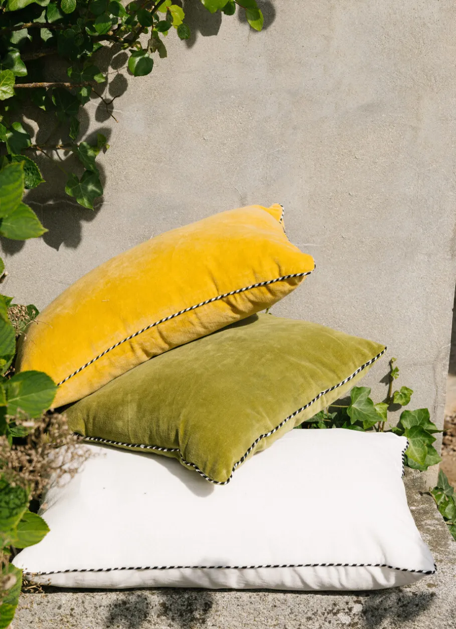 Bouchara Coussin, Coussin De Sol^GRAND COUSSIN EN VELOURS AVEC PASSEPOIL RAYÉ