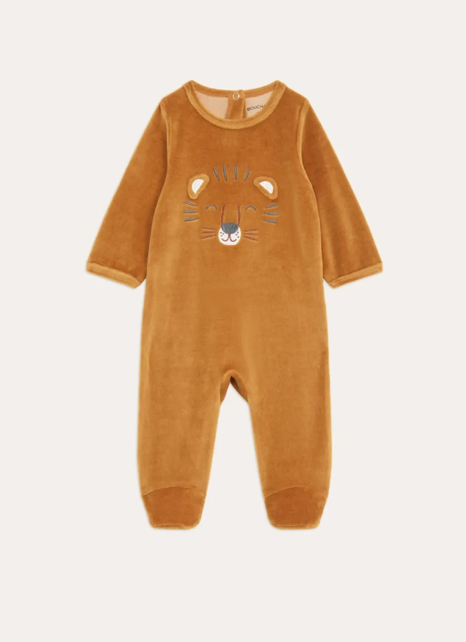 Enfant Bouchara Les Essentiels De Bebe^GRENOUILLÈRE EN VELOURS TÊTE DE TIGRE BRODÉE