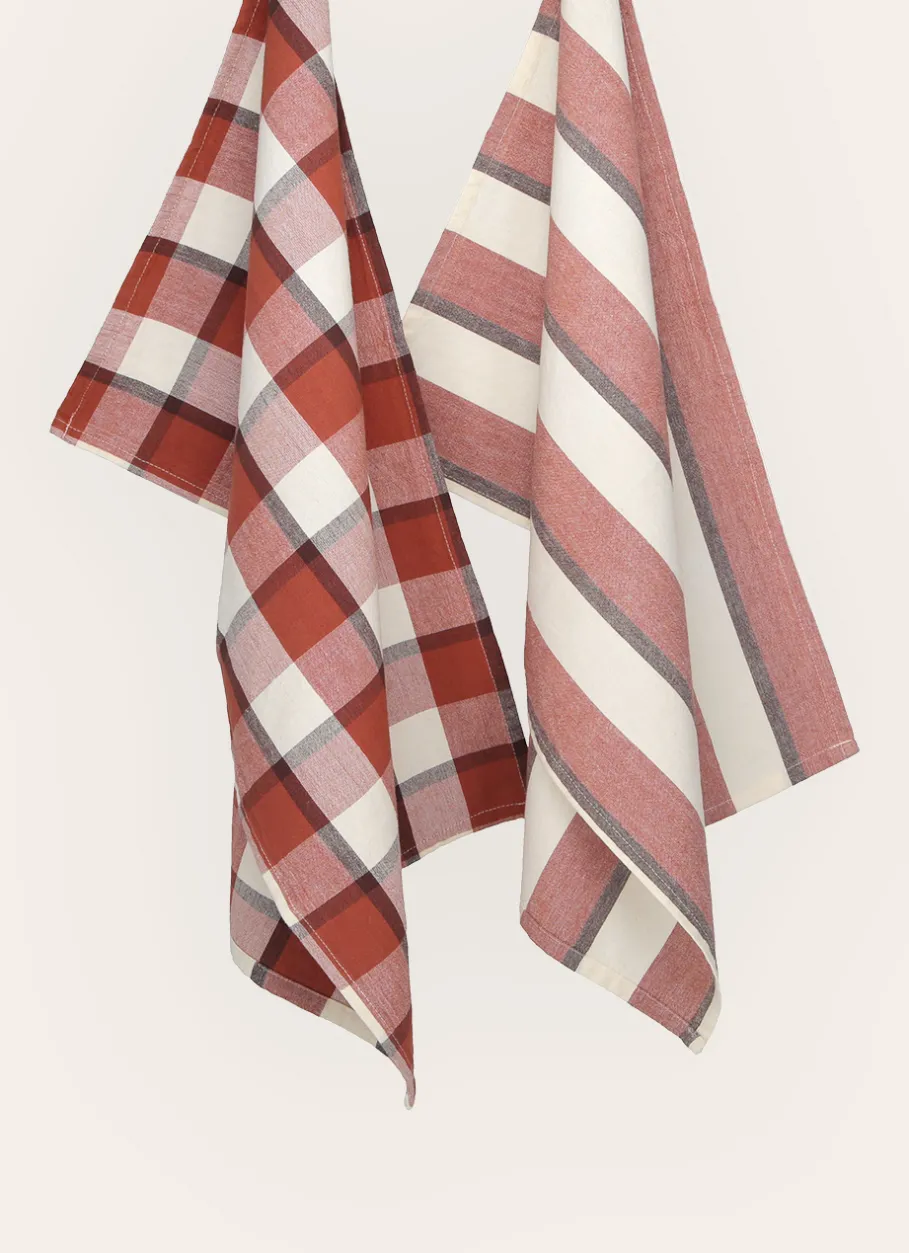 Bouchara Torchon, Essuie-Mains^LOT DE 2 TORCHONS CARREAUX & RAYURES