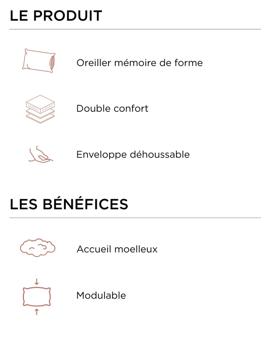 Bouchara Oreiller, Traversin^OREILLER CARRÉ DOUBLE CONFORT MOELLEUX / FERME