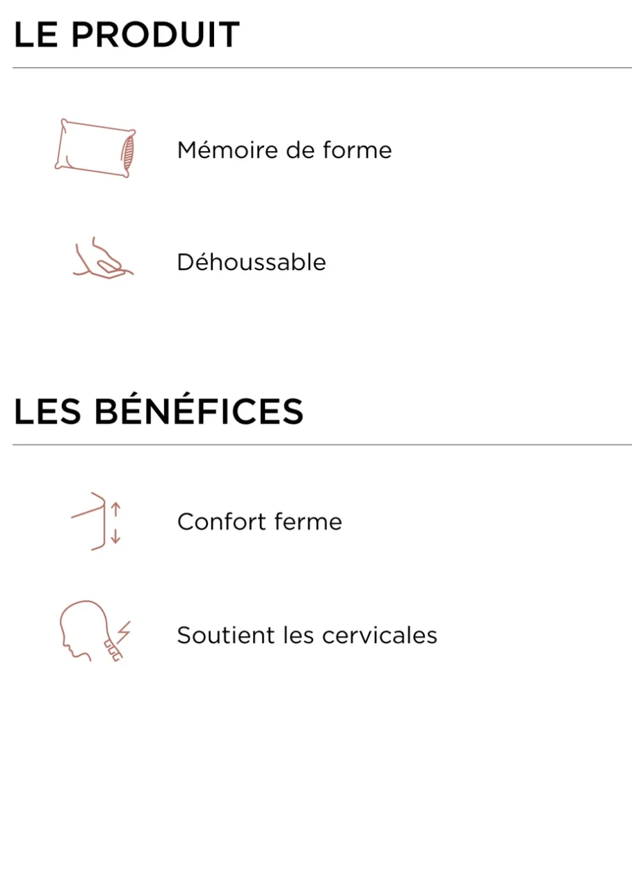 Bouchara Oreiller, Traversin^OREILLER RECTANGULAIRE À MÉMOIRE DE FORME - DODO