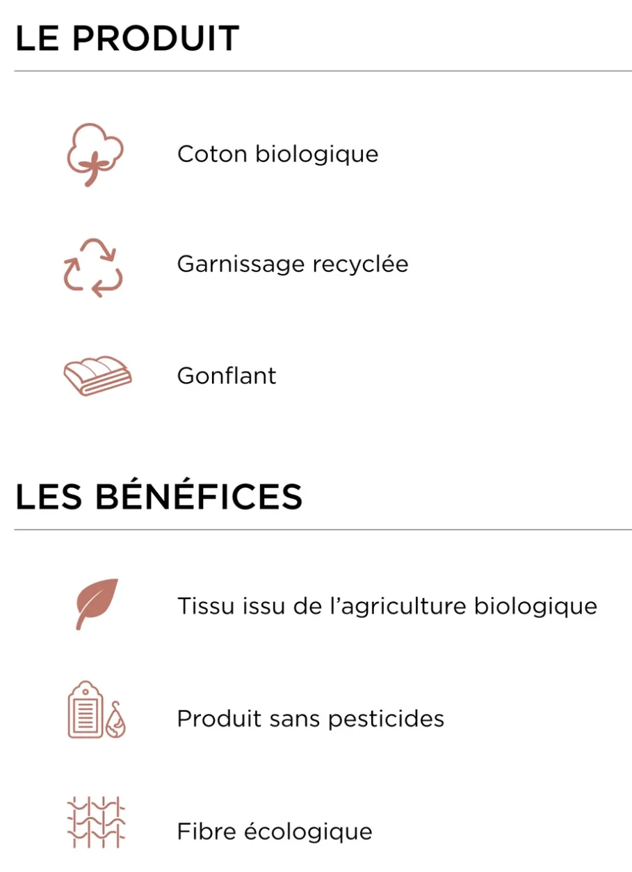 Bouchara Oreiller, Traversin^OREILLER RECTANGULAIRE MOELLEUX EN COTON BIO