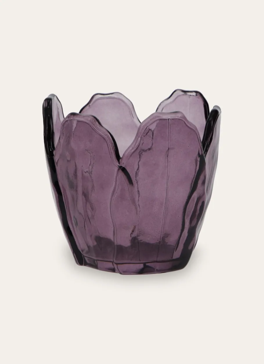 Bouchara Bougeoir, Lanterne^PHOTOPHORE EN VERRE COLORÉ FORME PÉTALES DE FLEUR