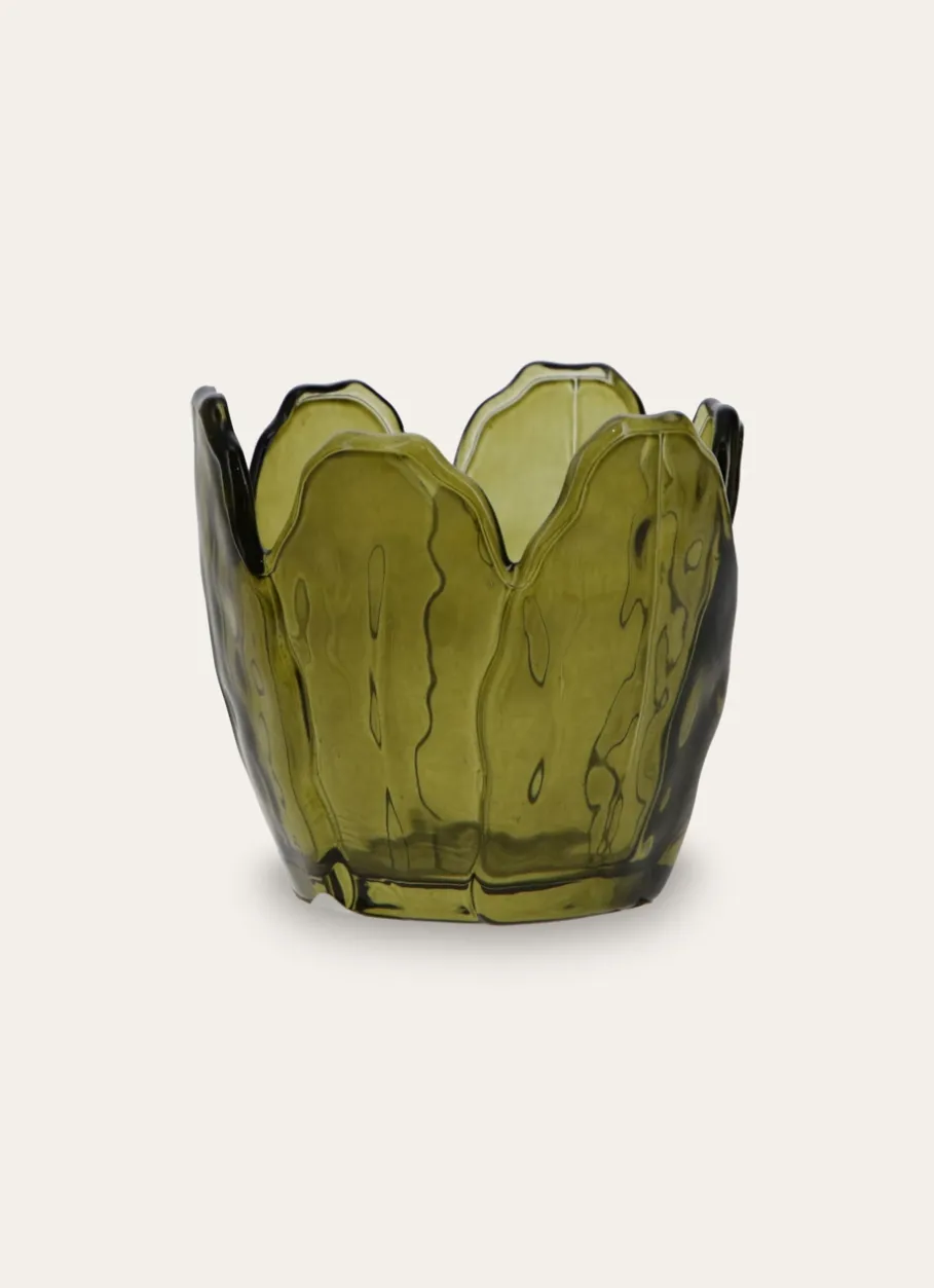 Bouchara Bougeoir, Lanterne^PHOTOPHORE EN VERRE COLORÉ FORME PÉTALES DE FLEUR