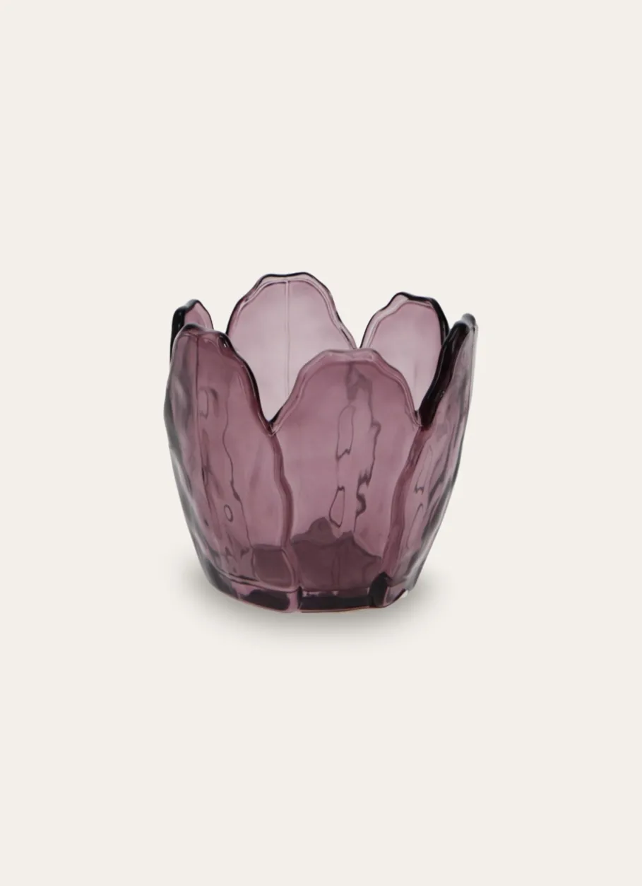 Bouchara Bougeoir, Lanterne^PHOTOPHORE EN VERRE COLORÉ FORME PÉTALES DE FLEUR