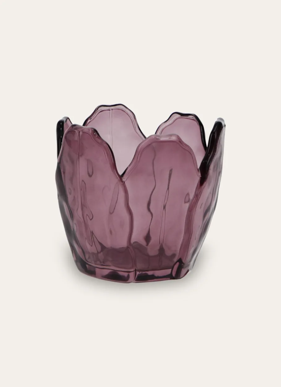 Bouchara Bougeoir, Lanterne^PHOTOPHORE EN VERRE COLORÉ FORME PÉTALES DE FLEUR