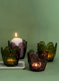 Bouchara Bougeoir, Lanterne^PHOTOPHORE EN VERRE COLORÉ FORME PÉTALES DE FLEUR