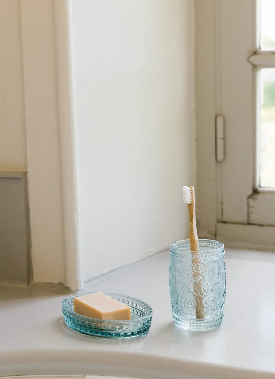 Bouchara Accessoire^PORTE-SAVON EN VERRE COLORÉ GRAVURES DE FLEURS