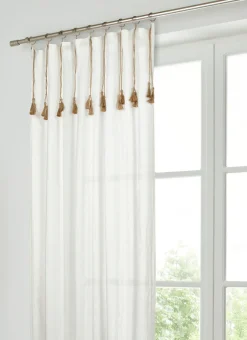 Bouchara Rideau^RIDEAU DOUBLE GAZE DE COTON GAUFRÉ AVEC POMPONS