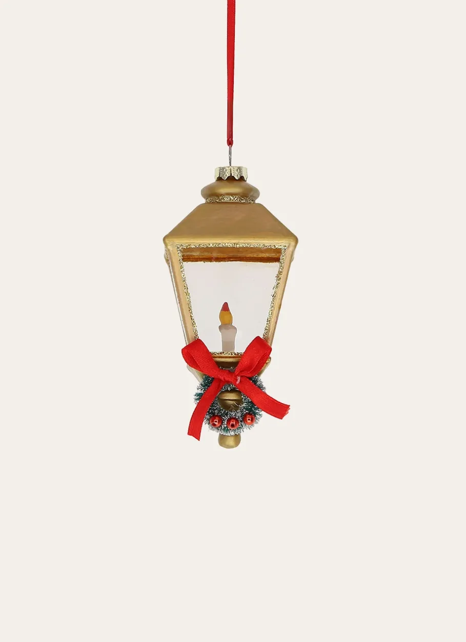 Bouchara Décoration De Noël^SUSPENSION LANTERNE DORÉE À NOEUD ROUGE