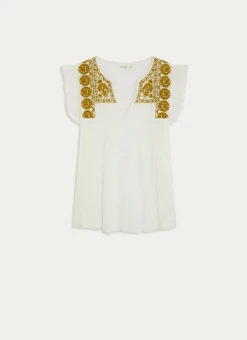 Bouchara Pyjama, Chemise De Nuit^TOP SANS MANCHES BRODÉ EN GAZE DE COTON NOUR