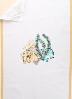 Bouchara Torchon, Essuie-Mains^TORCHON EN COTON IMPRIMÉ POISSONS ET CORAUX