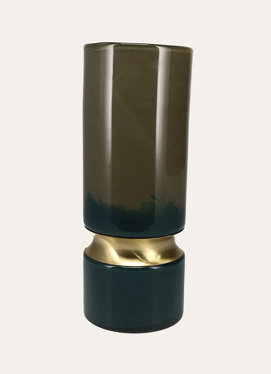 Bouchara Vase, Cache-Pot^VASE EN VERRE COLORÉ AVEC ANNEAU DORÉ