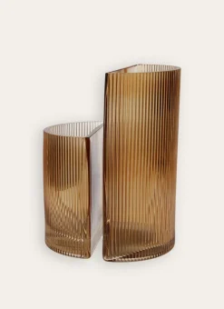 Bouchara Vase, Cache-Pot^VASE EN VERRE STRIÉ - FORME DEMI-LUNE