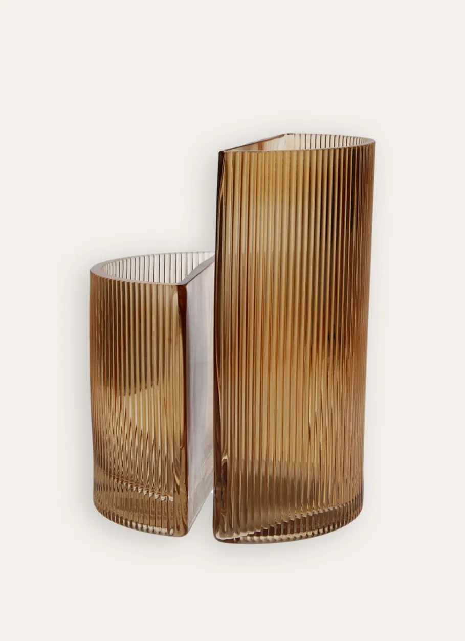 Bouchara Vase, Cache-Pot^VASE EN VERRE STRIÉ - FORME DEMI-LUNE