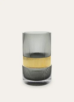 Bouchara Vase, Cache-Pot^VASE EN VERRE STRIÉ ET CEINTURE DORÉE