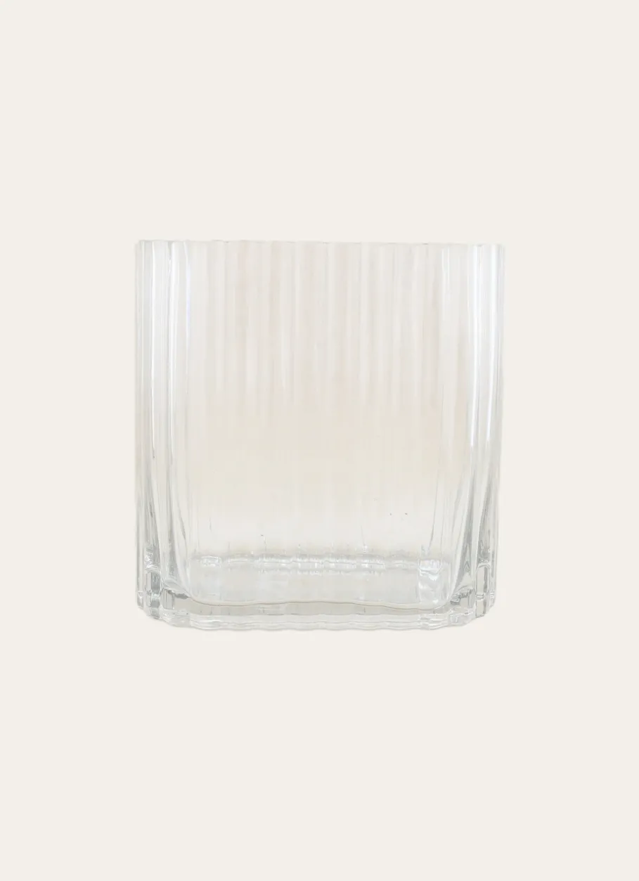 Bouchara Vase, Cache-Pot^VASE RECTANGULAIRE EN VERRE STRIÉ GRAND FORMAT