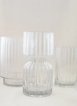 Bouchara Vase, Cache-Pot^VASE RECTANGULAIRE EN VERRE STRIÉ GRAND FORMAT