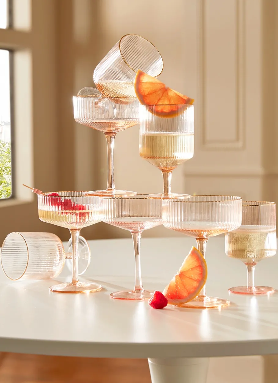 Bouchara Verre, Théière, Carafe^VERRE À PIED EN VERRE FUMÉ STRIÉ